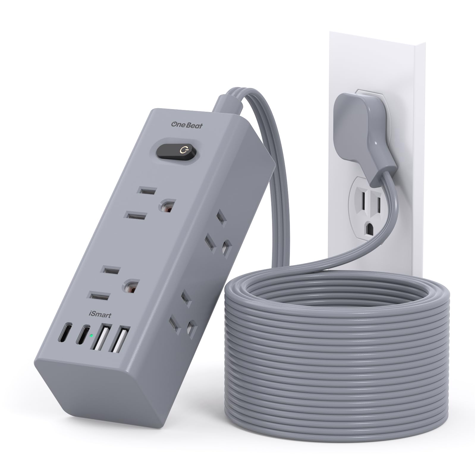 One Beat 15Ft Extension Cord with Multiple Outlets,Flat Plug Power Strip