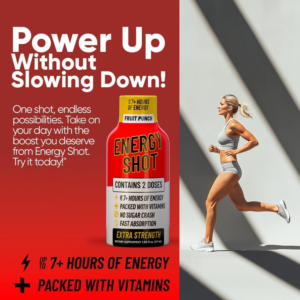 Fruit Punch Extra Strength Energy Shot 12 pk – 260mg Natural Caffeine B12 B6 – Energy & Focus Support – 2 Servings Sugar Free Zero Calorie Green Tea B-Vitamins Electrolytes Vegan – 1.93 fl oz - Image 5