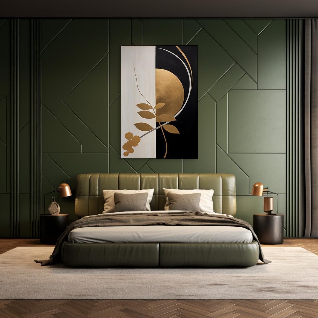 Canvas for Living Room. Golden Botanical Elegance Amidst Monochromatic Mystery, 27 x 18 inch Canvas Wall Art - Ready to Hang