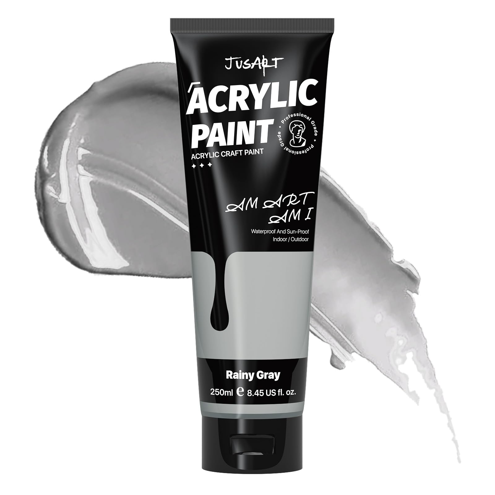 JusArt Gray Acrylic Paint,Rainy Gray Paint Tubes 250ml Non-Toxic & Rich Pigment Craft Paints for Canvas Painting, Wood,Fabric,Stone,Ceramics,Art Supplies for beginners and professional artists