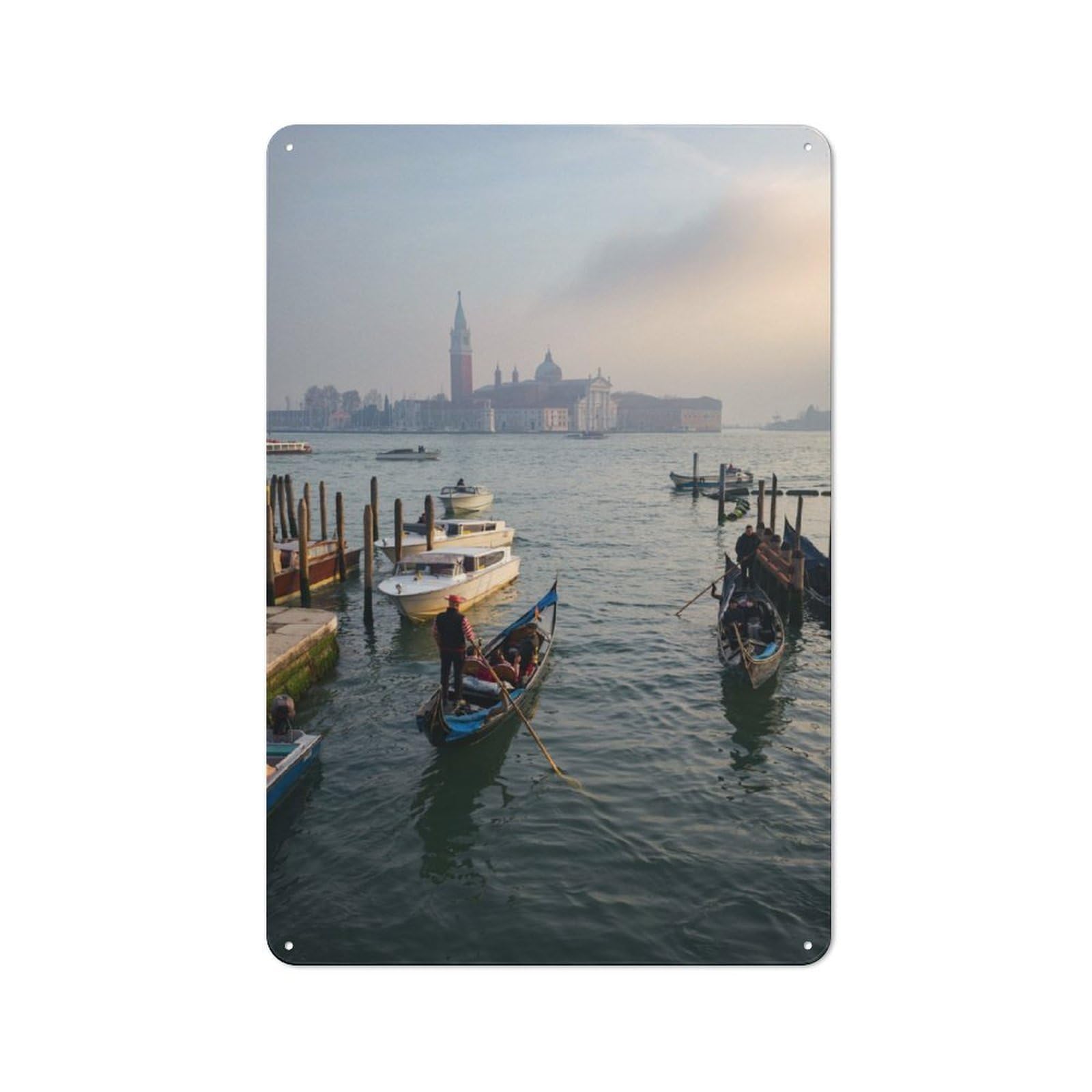 Junmoney Sunset Over Gondola Venice Retro Metal Wall Decor 30X20cm, Vintage Metal Sign For Coffee Bar, Small Shop Or Dining Room