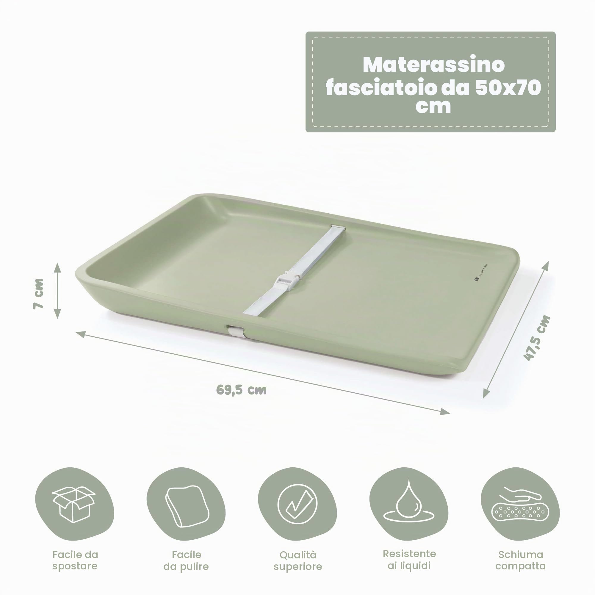 Materassino Fasciatoio 50x70 in Silicone Ergonomico in schiuma Glenn Verde Alondra