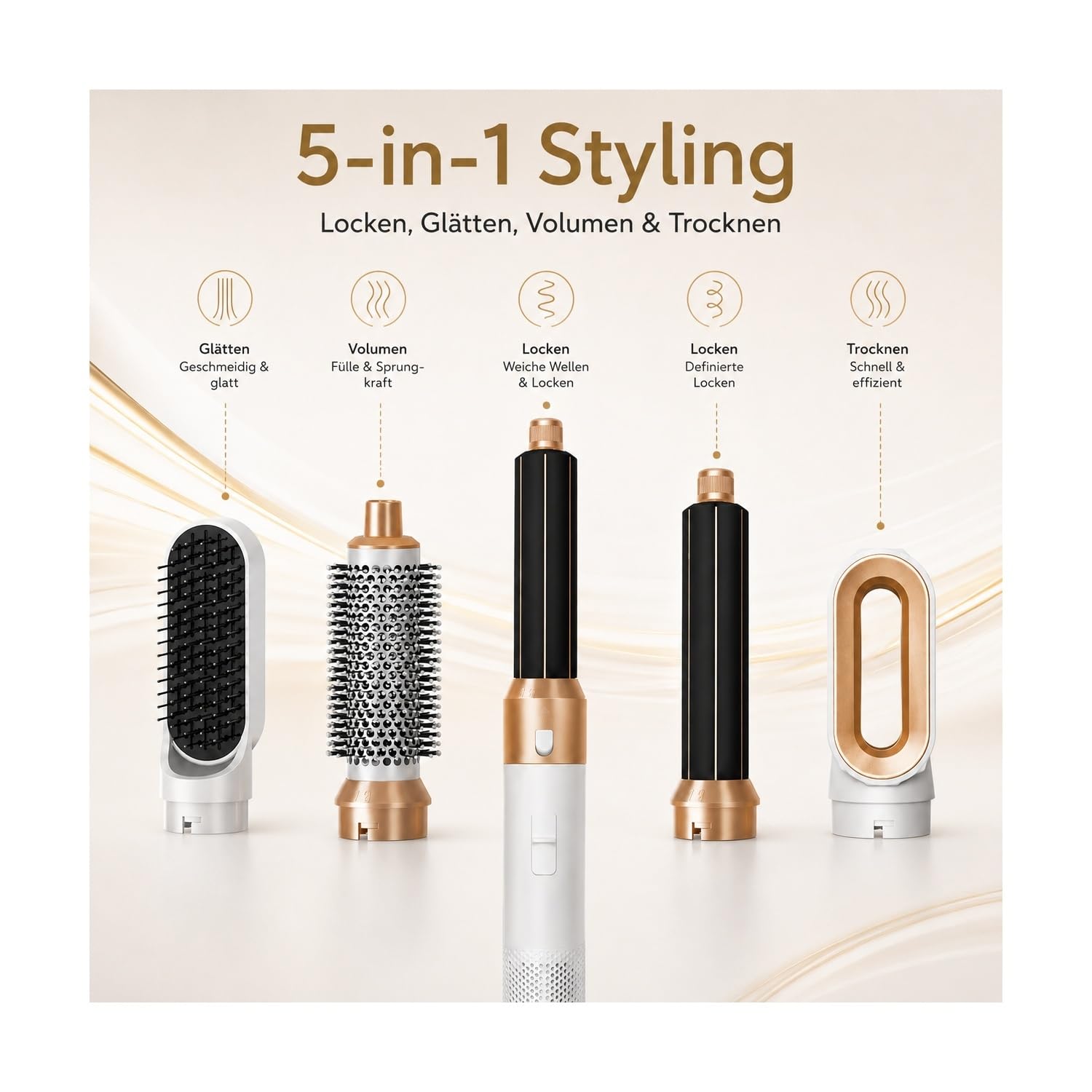 True Glow Whipl 5 in 1 Haarstyler Airstyler Warmluftbürste Locken Glätten Volumen Trocknen