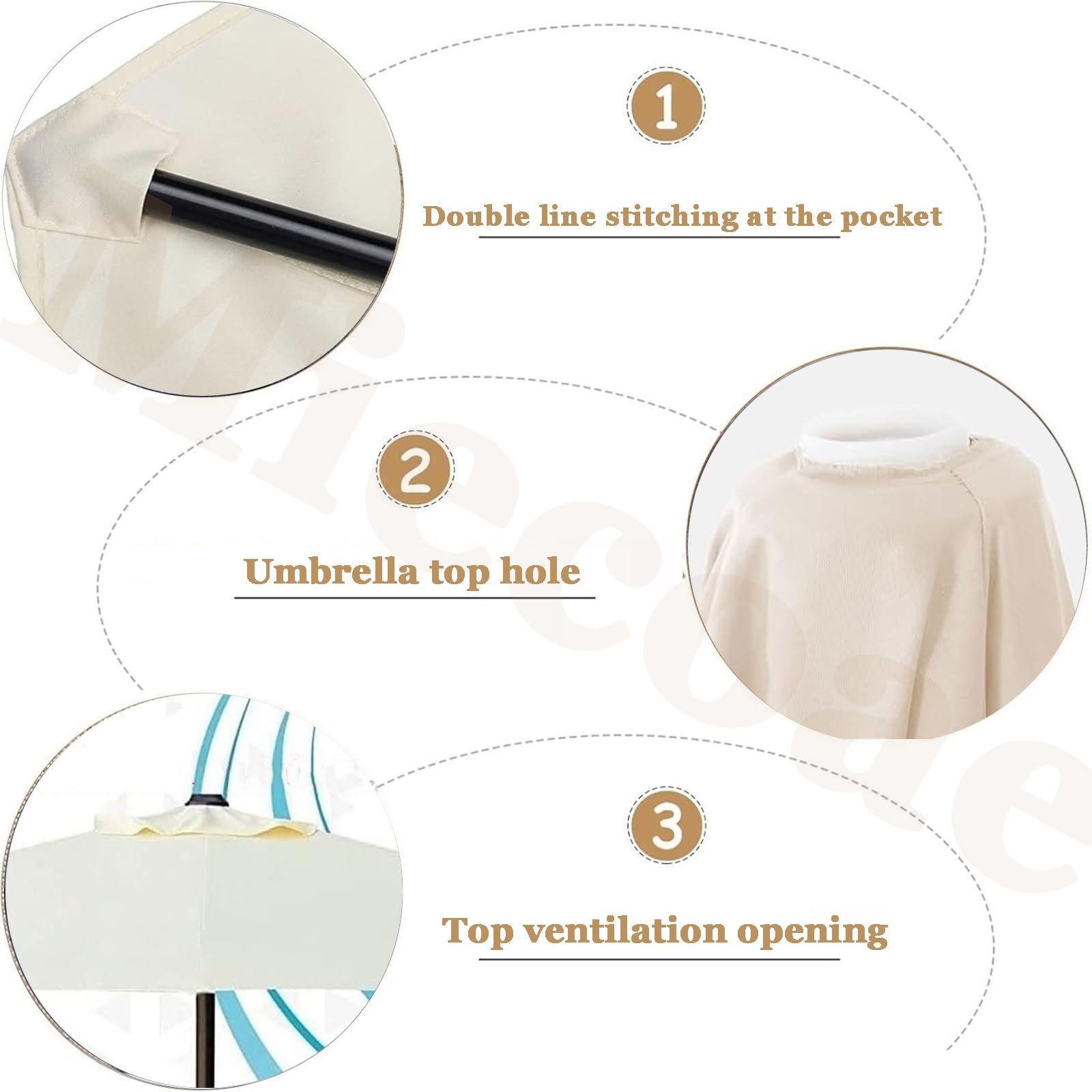 Telo di Ricambio per Ombrellone 8/6 Stecche Protezione Copertura Ombrello Baldacchino Rechange Impermeabile Tela Ombrelloni Esterni da Giardino Solo Tettuccio(Beige Bianco,6 Ribs 2.7m)