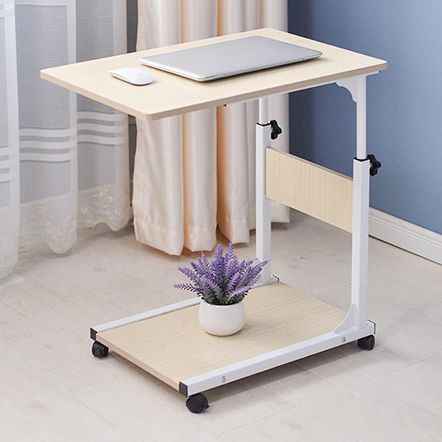 SanBouSi 2 Tier Side Table with Wheels Moveable Height Adjustable