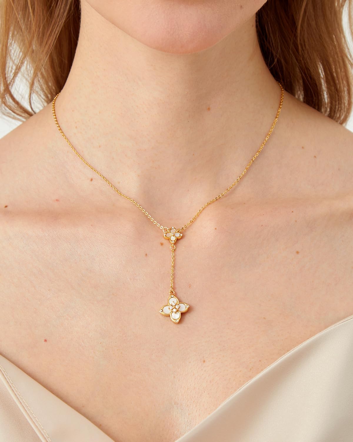 18K Gold Plated Clover Pendant Necklace Dainty Y Necklace for Women