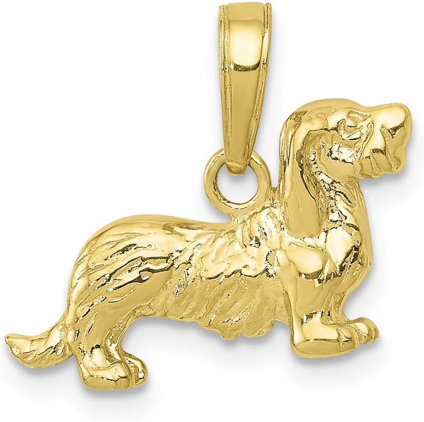 10K Yellow Gold Long-Haired Dachshund Dog Charm Pendant