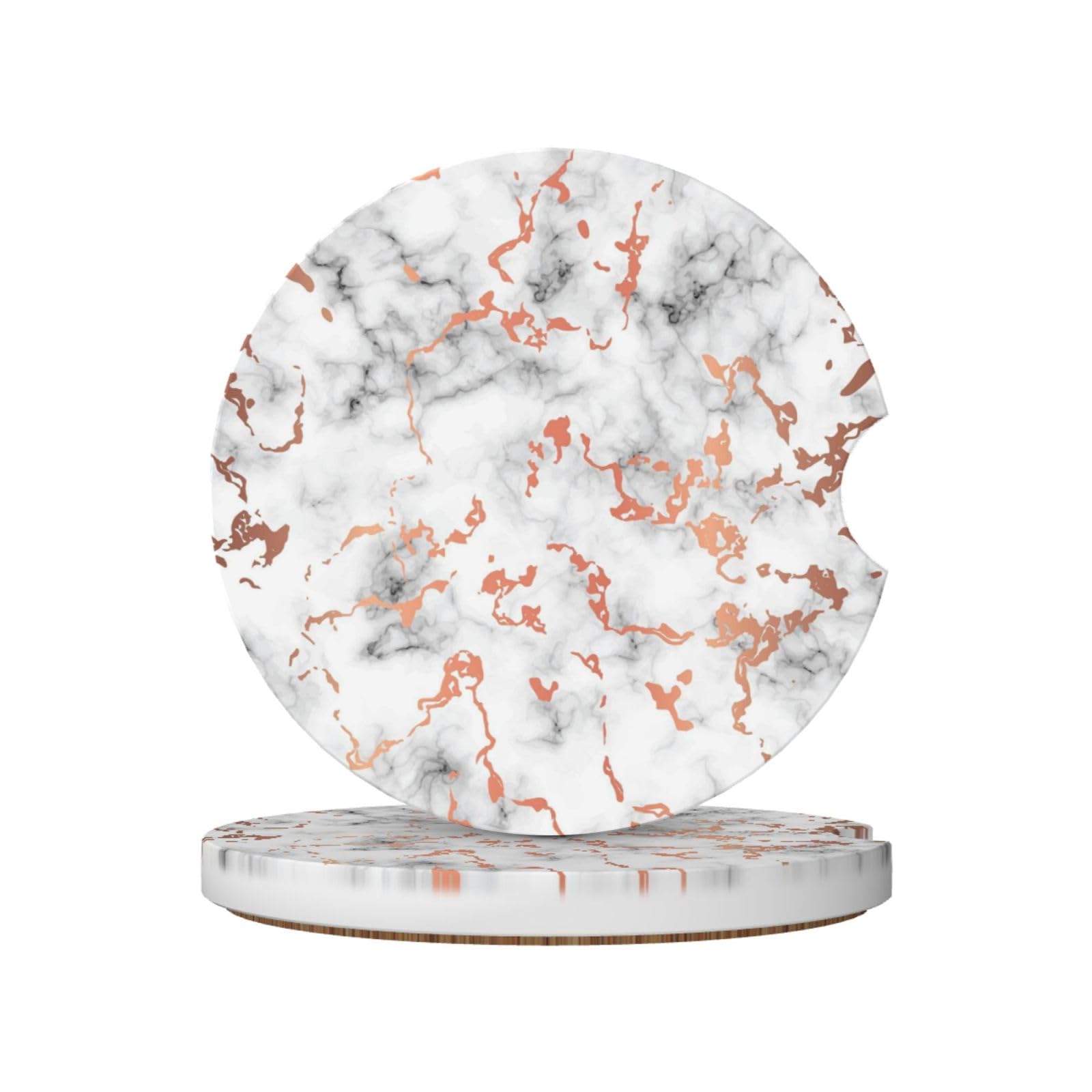 Marble Texture Copper Splatter, Car Cup Holder Coasters 2 Pack, Absorbent Ceramic Car Coasters with Non Slip Cork Base