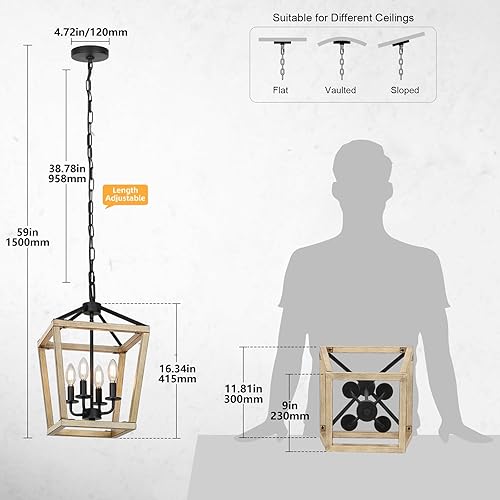 Miniatura 2 de Accesorio de lámpara de araña de 4 luces, accesorios de iluminación de estilo granja con jaula de metal geométrica, lámpara de techo moderna