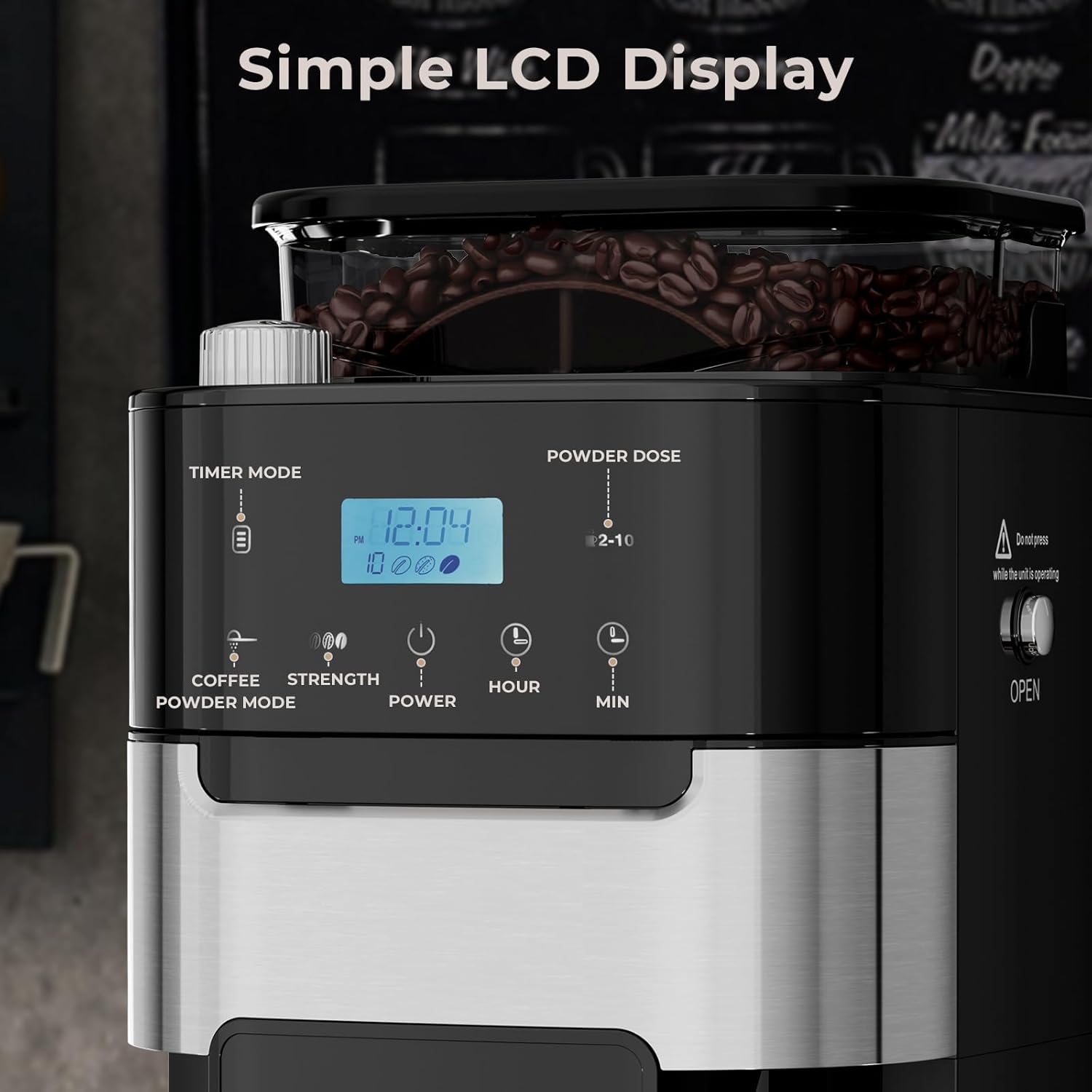 Grind & Brew Drip Coffee Maker, 10-Cup Coffee Machine with Grinder Built In, Programmable with Brew Strength, Permanent Filter, Glass Carafe, 50oz Water Reservoir, Ideal for Home/Office, Black