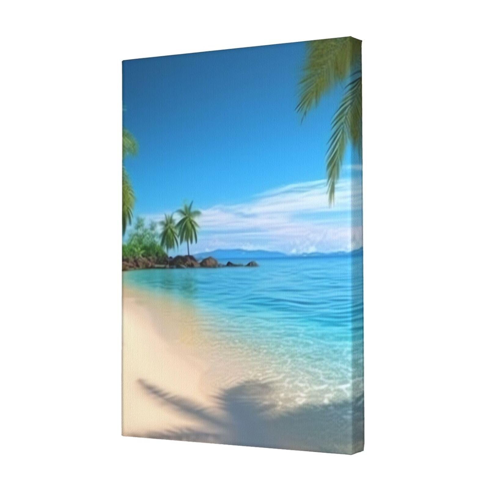 Hawaiian Beach with Palm Trees Canvas Wall Art for Living Room Wall Decor 12"x18" Modern Artwork Painting Pictures Hanging Canvas Prints Aesthetic Wall Art for Bedroom Bathroom Office Wallart Decor