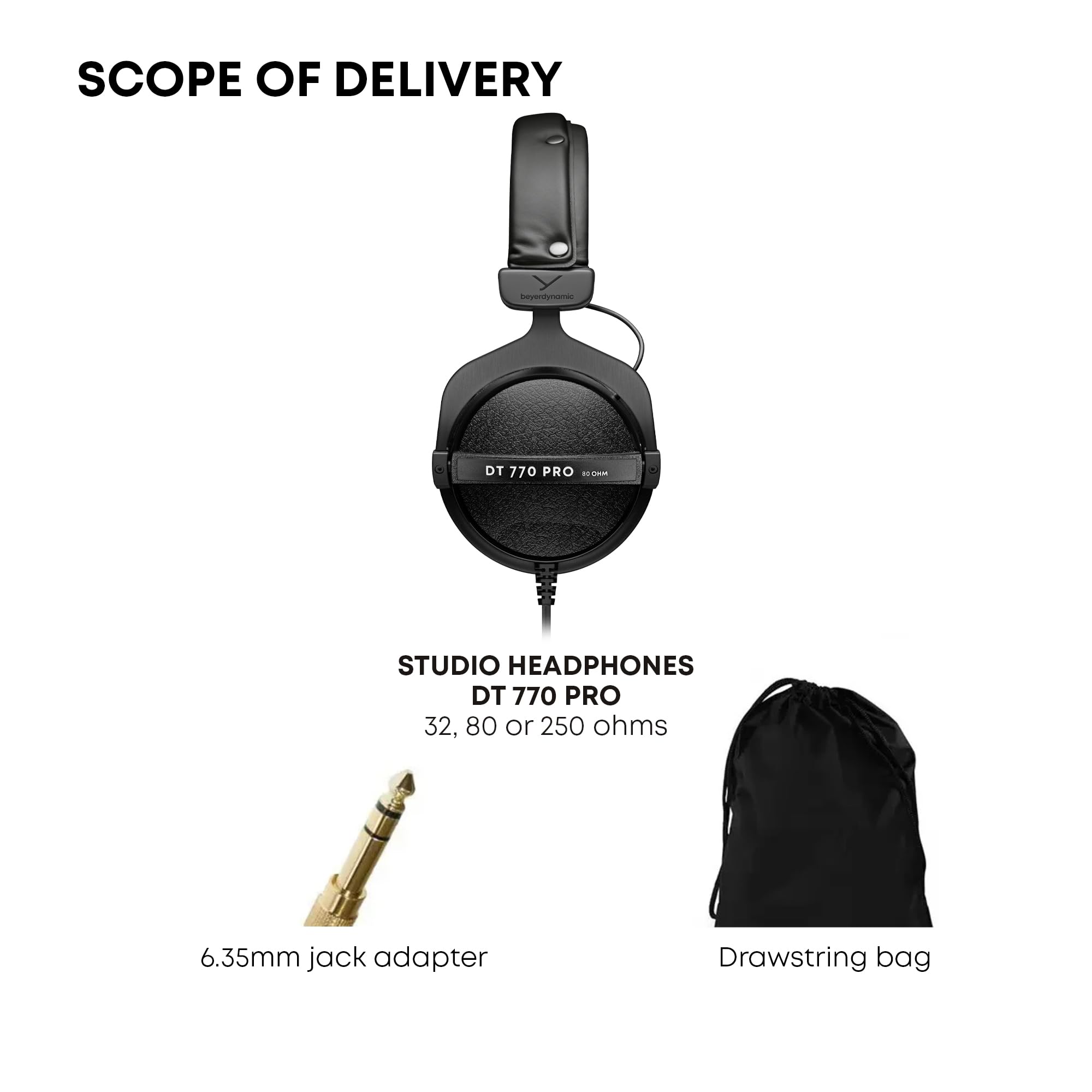Beyerdynamic DT 770 PRO 32 Ohm Over-Ear Studio Headphones Black Sealed Design, Wired for Professional Sound in Studio and Mobile Devices like Tablets and Smartphones