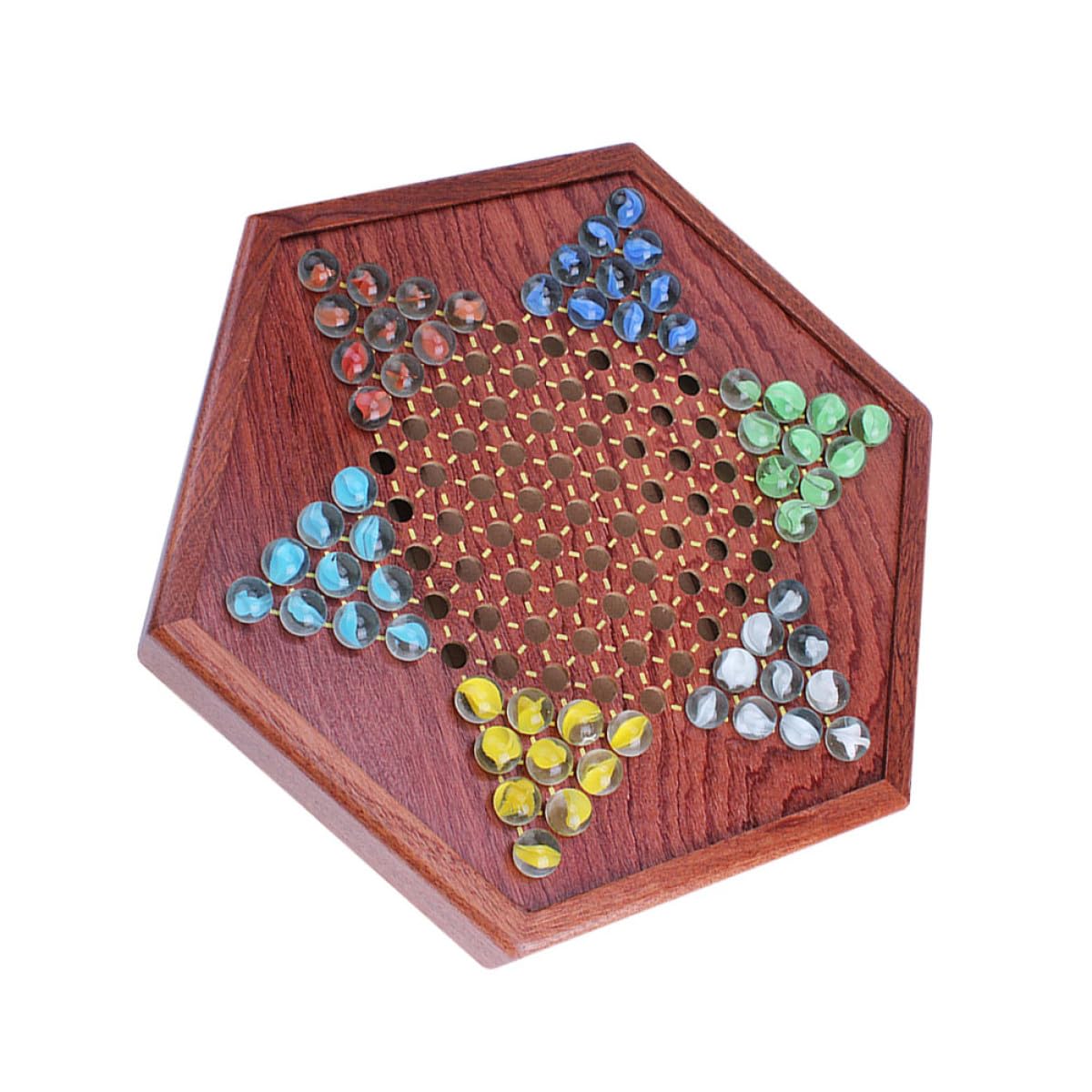 NOLITOY Jeu de Dames Bois Billes en Verre et Tiroir de Rangement pour Garçon et Filles Jeu de Plateau Hexagonal
