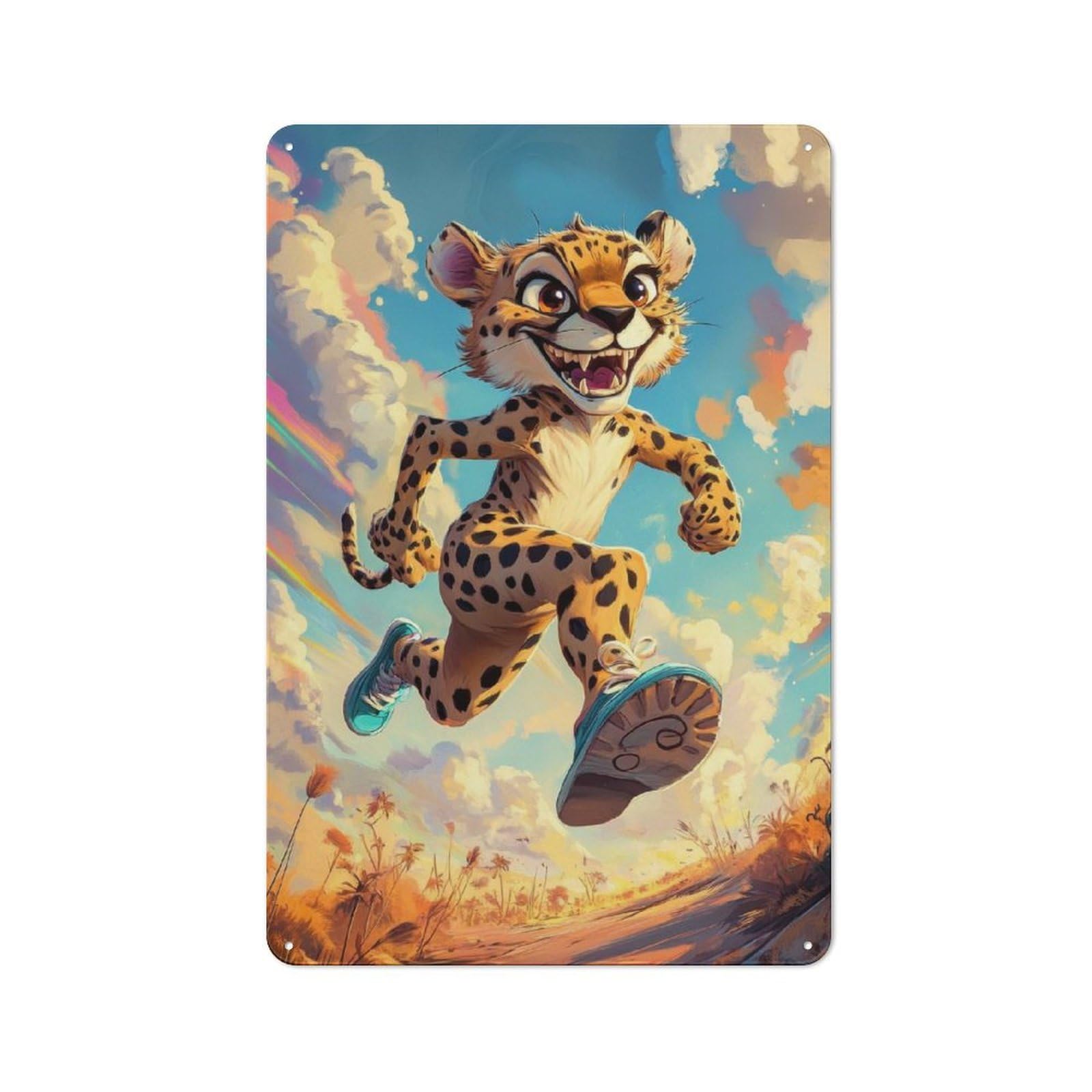 Junmoney Cheetah Running Metal Wall Plaque 30X20cm, Everyday Small Space Decor For Flat, Dorm Room, Lounge Or Cafe