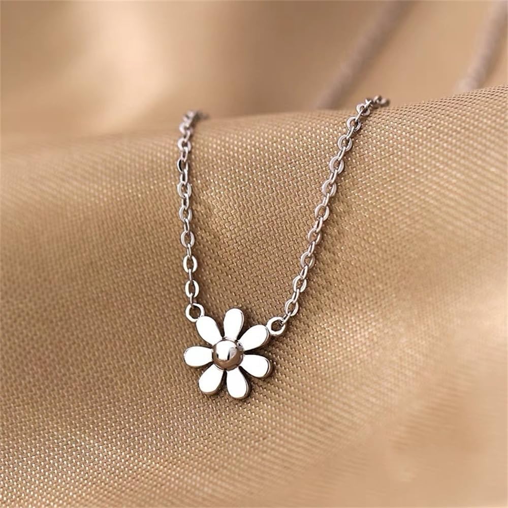Dtja Cute Daisy Flower Pendant Necklace for Women 925 Sterling Silver Dainty Small Cherry Blossom Link Charm Choker Chain Adjustable Necklaces Delicate Mothers Birthday Jewelry Gift Box 18 inch - Image 3