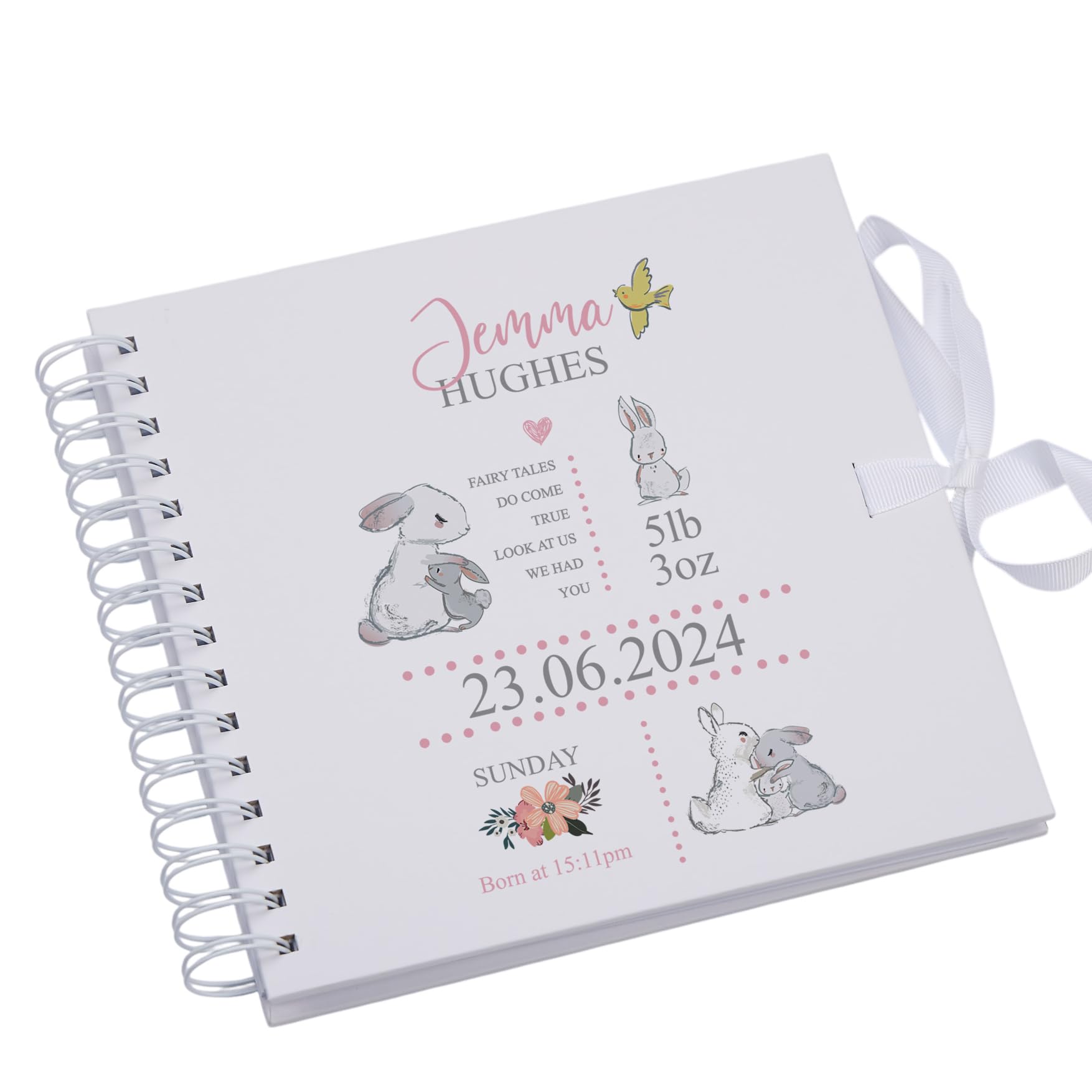 Personalised Rabbit Baby Girl Scrapbook Photo album