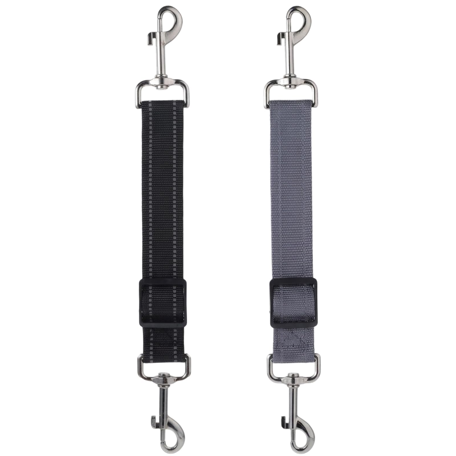 2Pack Dog Collar Clip,Dog Collar Connector,Reflective Nylon Dog Collar Clips,Adjustable Double Ended Connector for Collar to Harness,for Pet Dog Puppies Harness Collar Companion Safety Clip,Black Grey