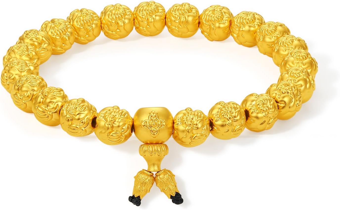 24K Solid Gold Beaded Bracelets 7.7mm Gold Beads Stretch Bracelet Waterproof Jewelry for Women Lover Mom Birthday Anniversary 6.7"/17CM A1915064