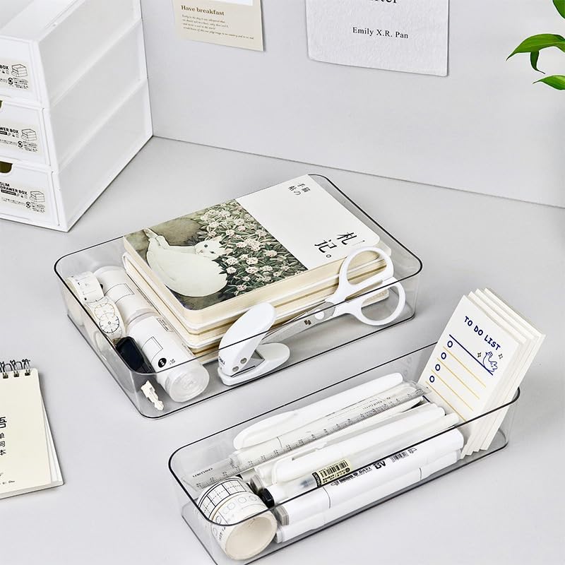 Clear Plastic Drawer Organizers Set, 4-Size Versatile Bathroom and Vanity Drawer Organizer Trays, Storage Bins for Makeup, Bedroom, Kitchen Gadgets Utensils and Office (extra large(3-pcs)) image 5
