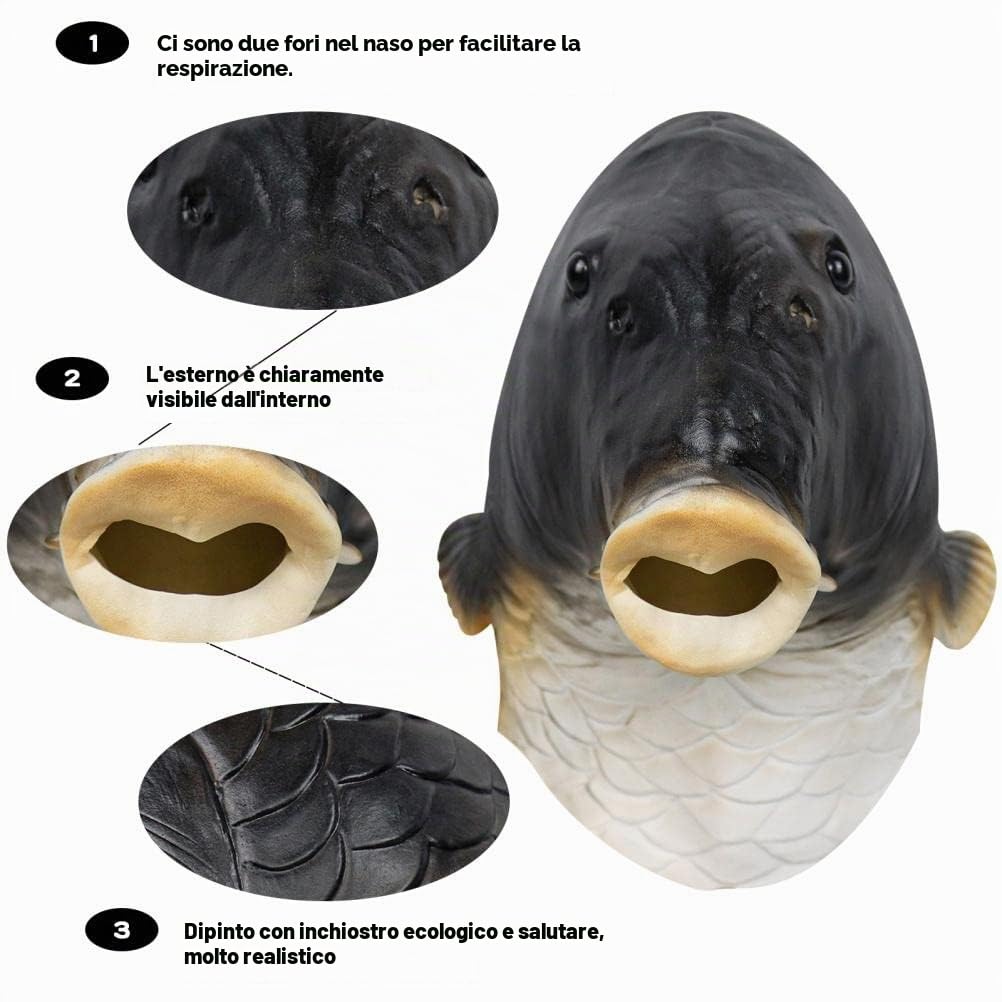 Maschera raccapricciante per uomini e donne Halloween feste in lattice maschera testa animale tropicale pesce mare maschere