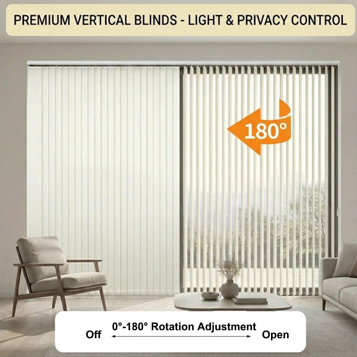 White Vertical Blinds for Sliding Glass Doors, Fabric Window Shades 24" 35" 48" 68" 72" 78" 84" 88" Blackout Patio Door Blinds, Cordless Privacy Blinds for Room Divider, Living Room(24" W x 39" H)