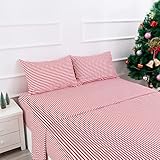 Best Season Ticking Stripe Sheet Set,4 Piece Full Size Microfiber Bedding,Burgundy Red and White Pinstripe Patterned,Deep Pocket