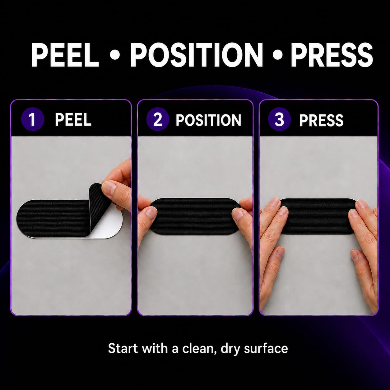 Adellina Pre-Cut Textured Adhesive Tape Strips, Black, 3 x 1.5 in, 30 Count