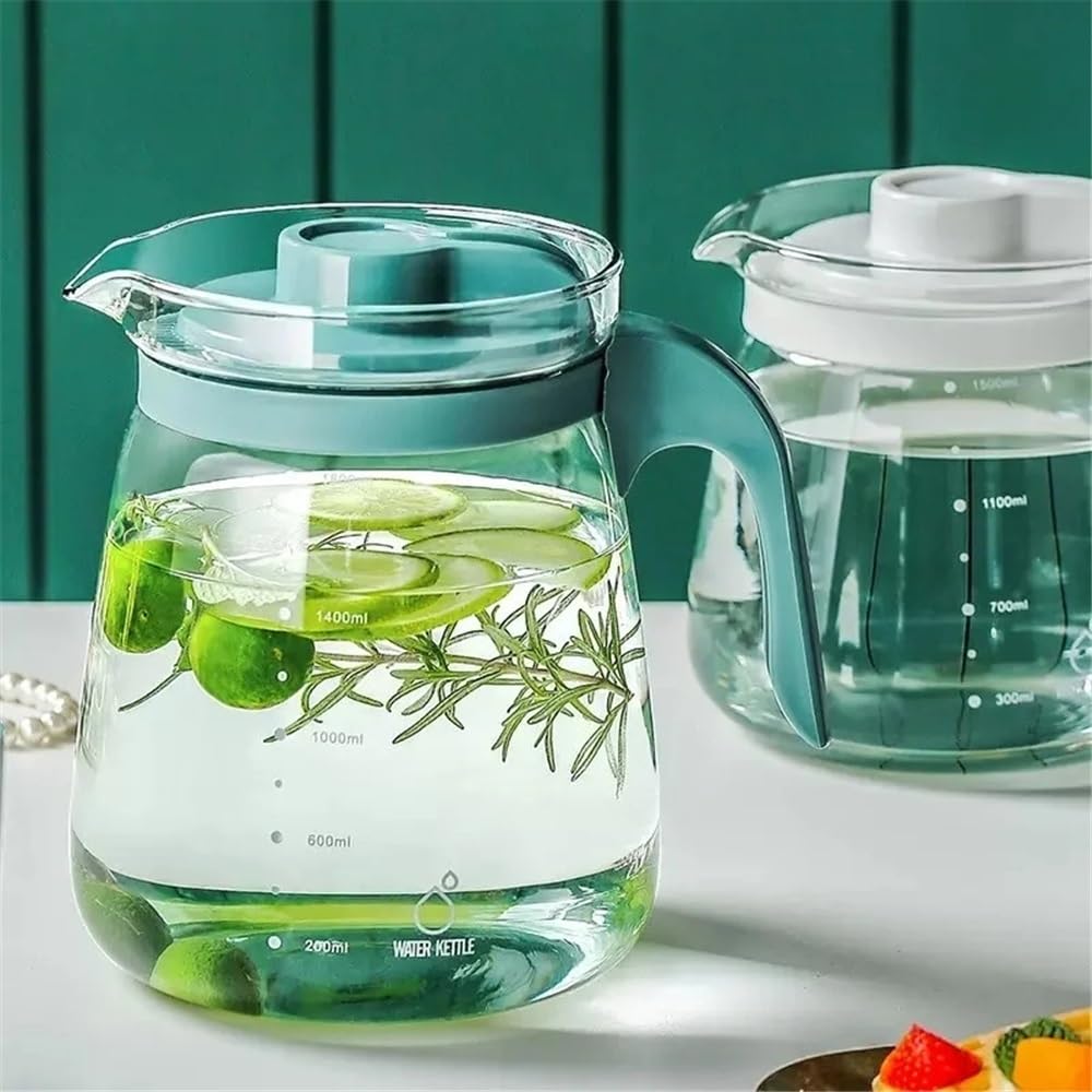 Jarra de agua Jarra de agua de gran capacidad Tetera de vidrio transparente resistente al calor con asa Recipiente for jugo de bebidas Hervidor de agua for el hogar Olla de vidrio(Blanco)