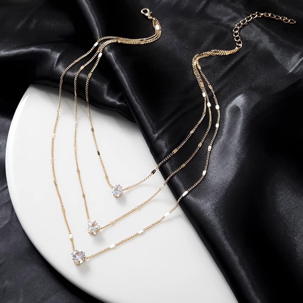 Wedity Star Necklace Gold Love Crystal Choker Necklace Water Droplets Pendant Necklaces Jewelry Adjustable for Women and Girls - Image 5
