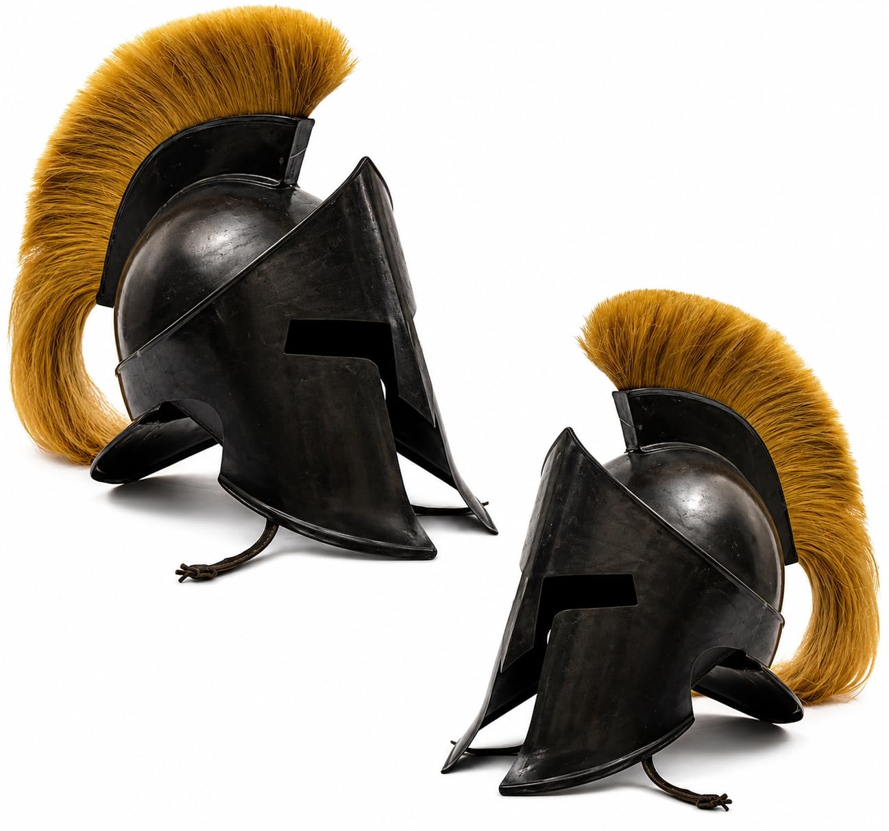 Nautical Replica Hub Griechischer Spartaner-Helm, schwarzes Finish mit gelber Feder für LARP, Cosplay, Renaissance-Messen, Halloween und historische Nachstellungen