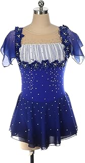 YAHAO Figure Skating Dress Women's Girls' Ice Skating Dress Spandex High Elasticity Competition Skating Wear Handmade Ice Skating Figure Skating,Blue-S