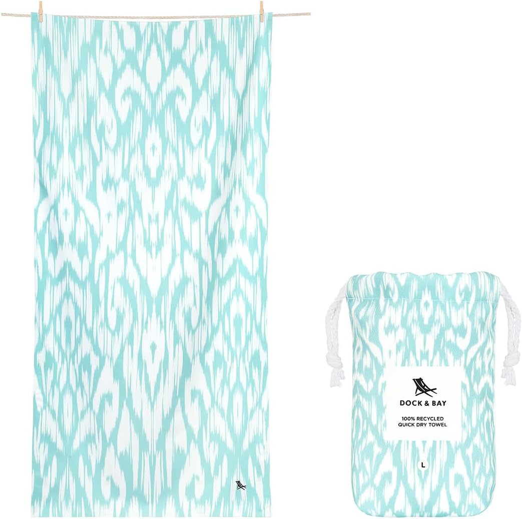 Dock & Bay Beach Towel - Quick Dry, Sand Free - Compact, Lightweight - 100% Recycled - Includes Bag - Soft Seafoam, Large (160x90cm, 63x35)