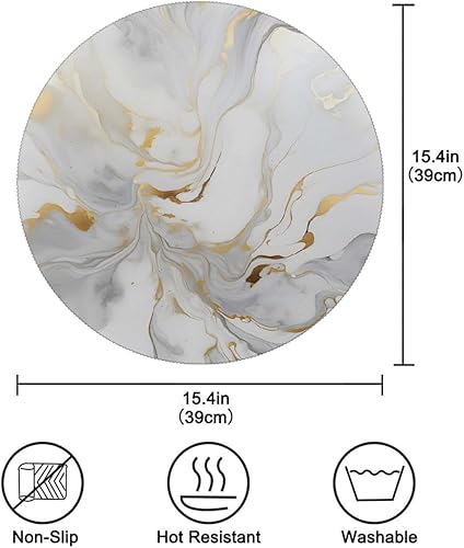 Miniatura 2 de Round Placemats Set of 6, White Golden Marble Print Heat Resistant Washable Place Mats Table Mat for Kitchen Dining Party