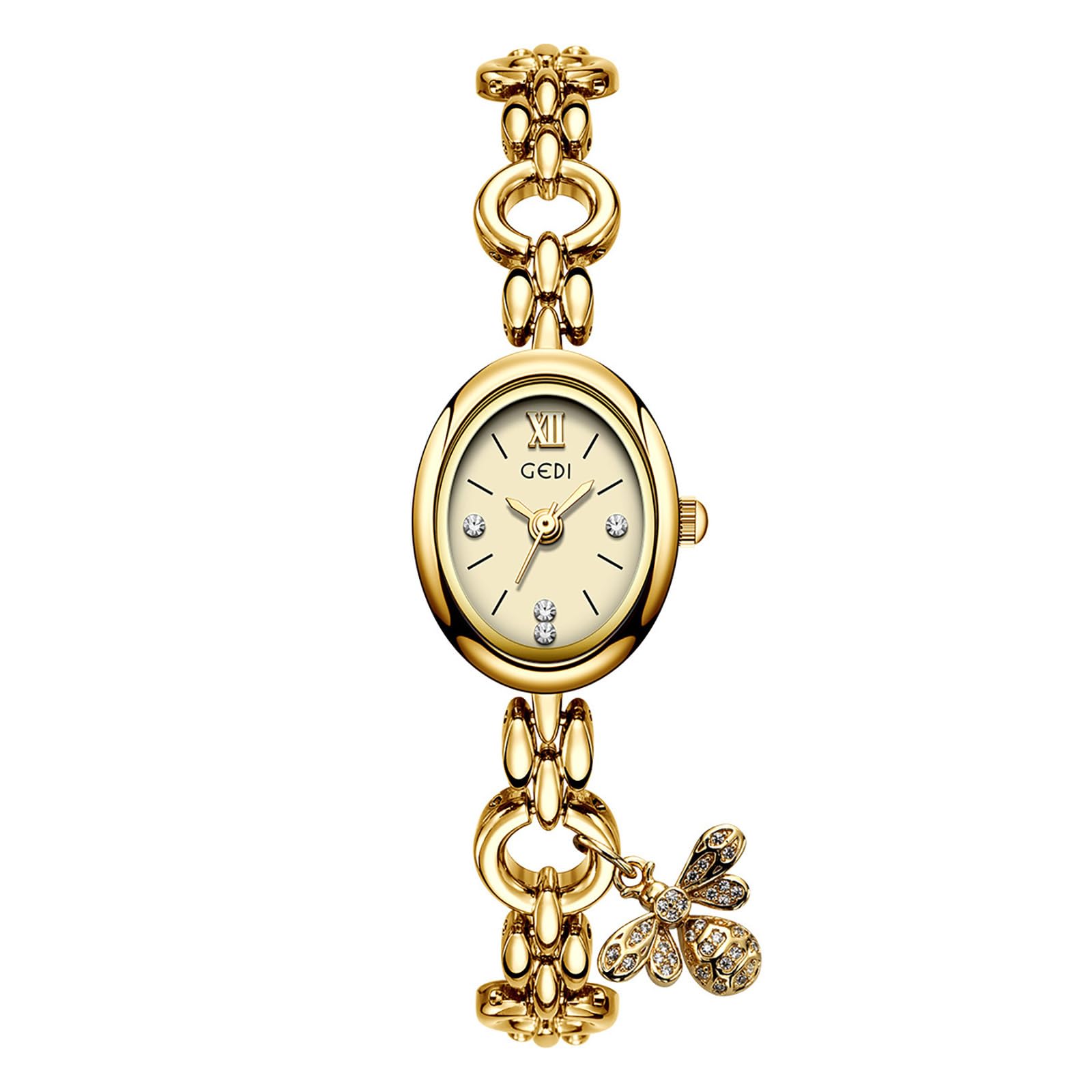 CARLIEN Orologio al quarzo ovale dorato da donna – cinturino sottile in lega di acciaio – numeri romani – orologio elegante e delicato da donna
