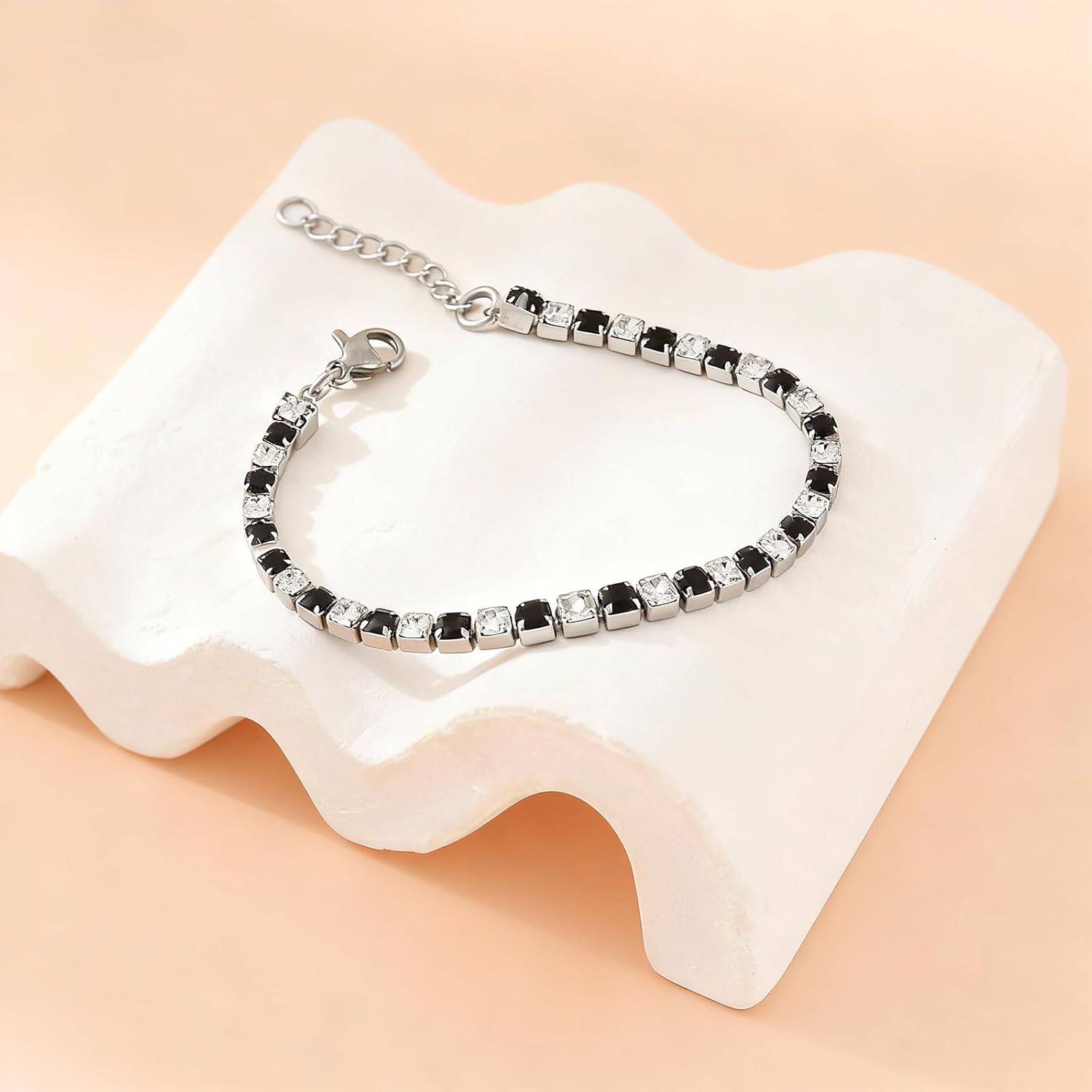 Rhinestone Bracelets for Women Gold Silver Rhinestone Heart Charm Red Black Crystal Non Tarnish Tennis Bracelet Dainty Friendship Link Bracelets Jewelry Bridesmaid Gifts for Birthday - Image 5