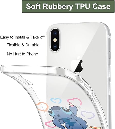 Miniatura 4 de Paquete de 2 Linda funda para Apple iPhone X, funda protectora de TPU suave transparente transparente de personaje Kawaii de dibujos animados para