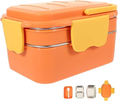 Hemoton Bento Box - Lonchera térmica con aislamiento térmico de acero inoxidable, lonchera aislada de doble capa, color naranja
