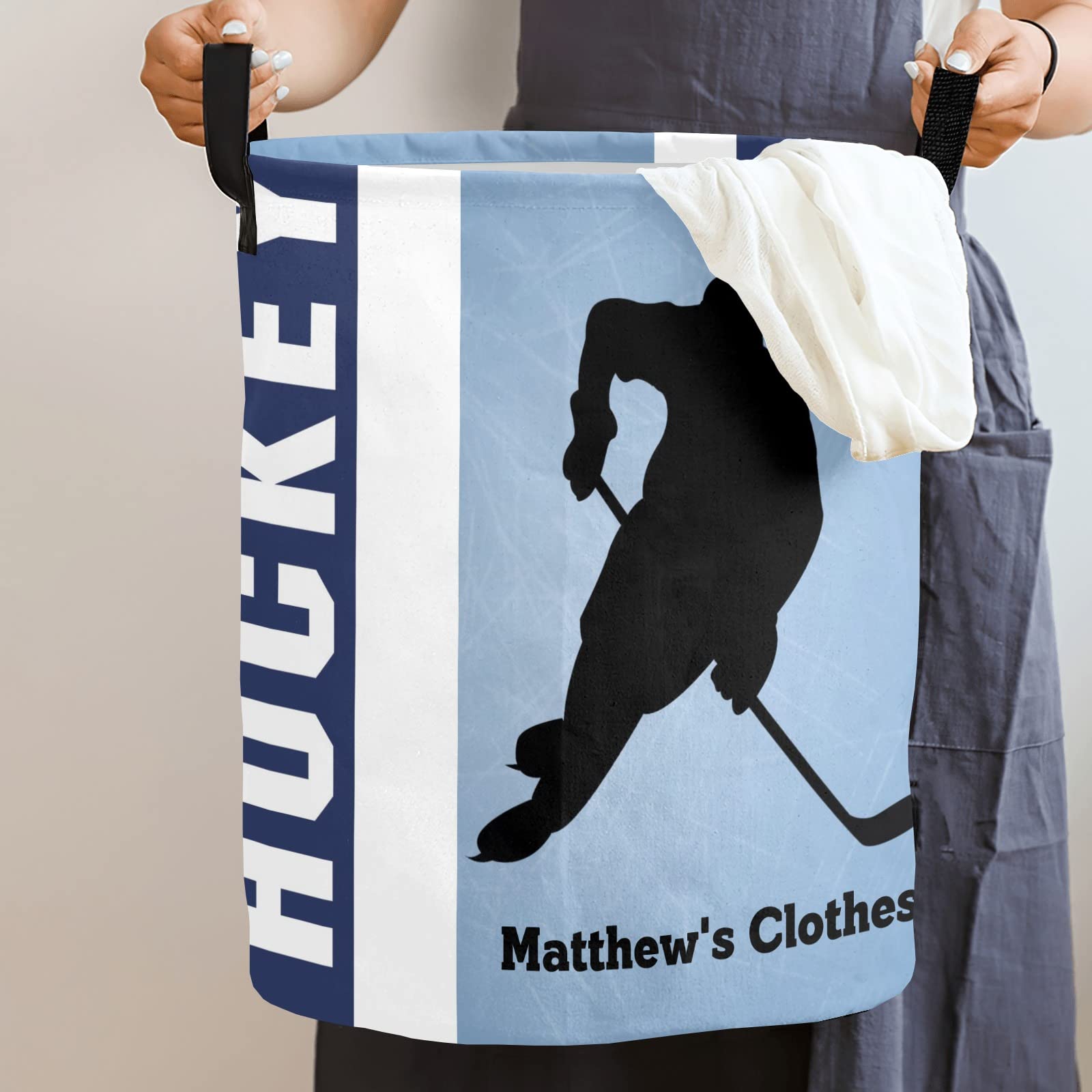 Hockey Man Personalized Laundry Basket Clothes Hamper with Handles Waterproof,Collapsible Laundry Storage Baskets for Bathroom,Bedroom Decorative 19.7