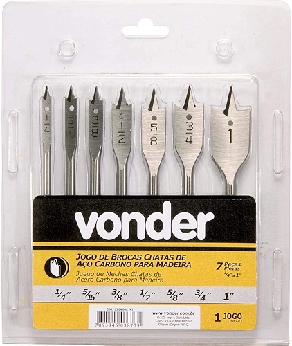 Vonder, Jogo De Brocas Chatas, Com 7 Peças, De 1/4" A 1".