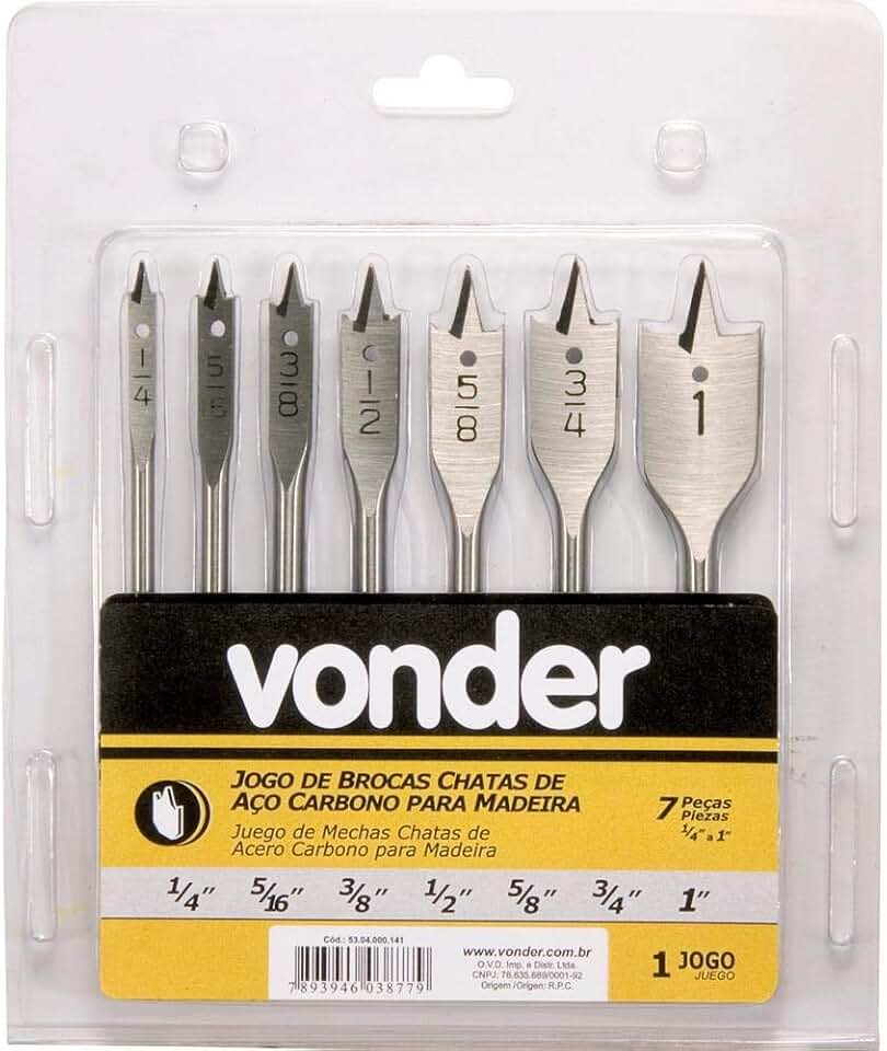 Vonder, Jogo De Brocas Chatas, Com 7 Peças, De 1/4" A 1".