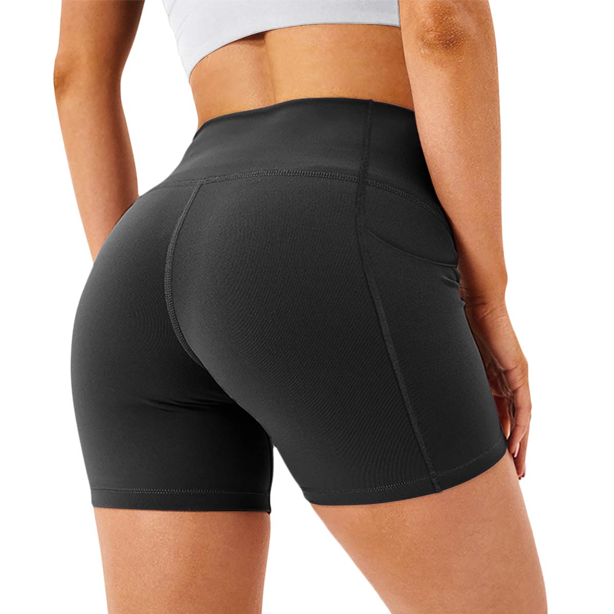 H HIAMIGOS Women's High-Waist Biker Short Non See Through Sport Yoga Shorts with Pockets for Gym Workout Running Cycling