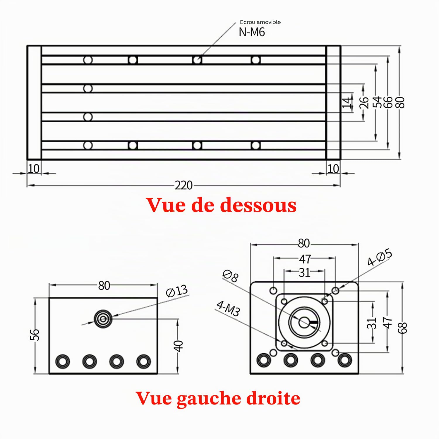 RATTMMOTOR Guide linéaire CNC - Entraînement linéaire - Course efficace L-100 mm - Actionneur linéaire - Vis à billes avec moteur pas à pas Nema23 pour fraiseuse CNC