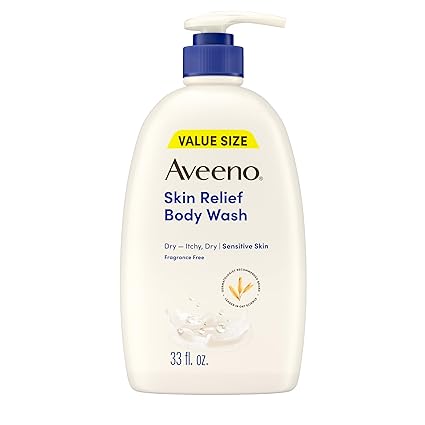 Aveeno Skin Relief Fragrance Free Body Wash, Triple Oat Formula, Gentle Daily Cleanser for Itchy Dry Sensitive Skin, Soap & Paraben Free, Soothes & Moisturizes, 33 fl oz