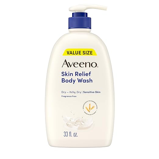 Aveeno Skin Relief Fragrance Free Body Wash, Triple Oat Formula, Gentle Daily Cleanser for Itchy Dry Sensitive Skin, Soap & Paraben Free, Soothes & Moisturizes, 33 fl oz