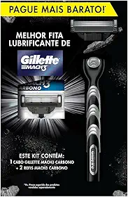 Kit Mach3 Carbono 1 Cabo + 2 Refis, Higiene Pessoal, Cuidado com a barba, Lâminas e Aparelhos de Barbear