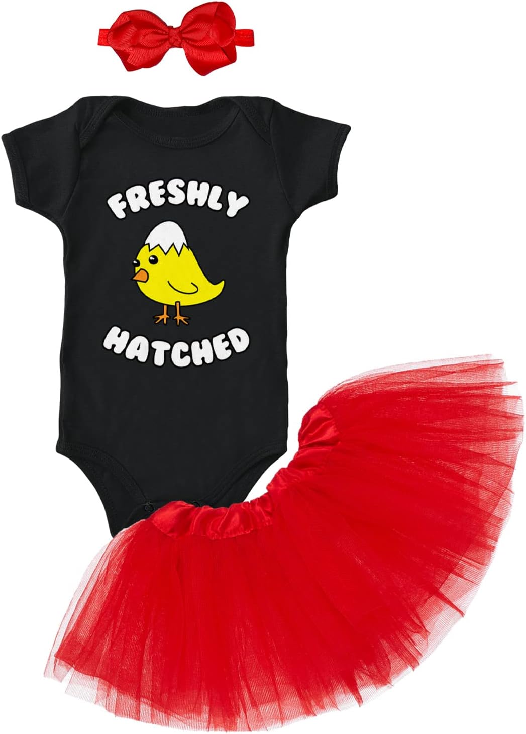 Freshly Hatched - Chick Easter Egg Baby Bodysuit + Tutu Skirt + Bow Headband Set