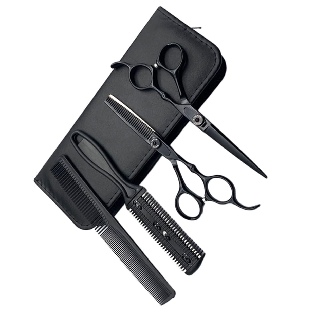 Healvian 5pièces Ciseaux de Coiffure Ergonomiques avec Poignée Peigne à Effiler et Ciseaux à Lisser Outils pour Salon avec Sac de Rangement