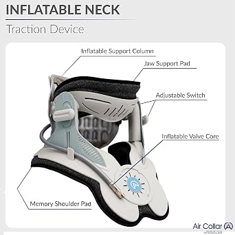 Neck Traction Device by Air Collar - Neck Stretcher - Cervical Traction Device - Neck & Shoulder Pain Relief - Stretcher Collar for Improved Spine Alignment (2nd Gen Electric Pump) - See Size Chart*