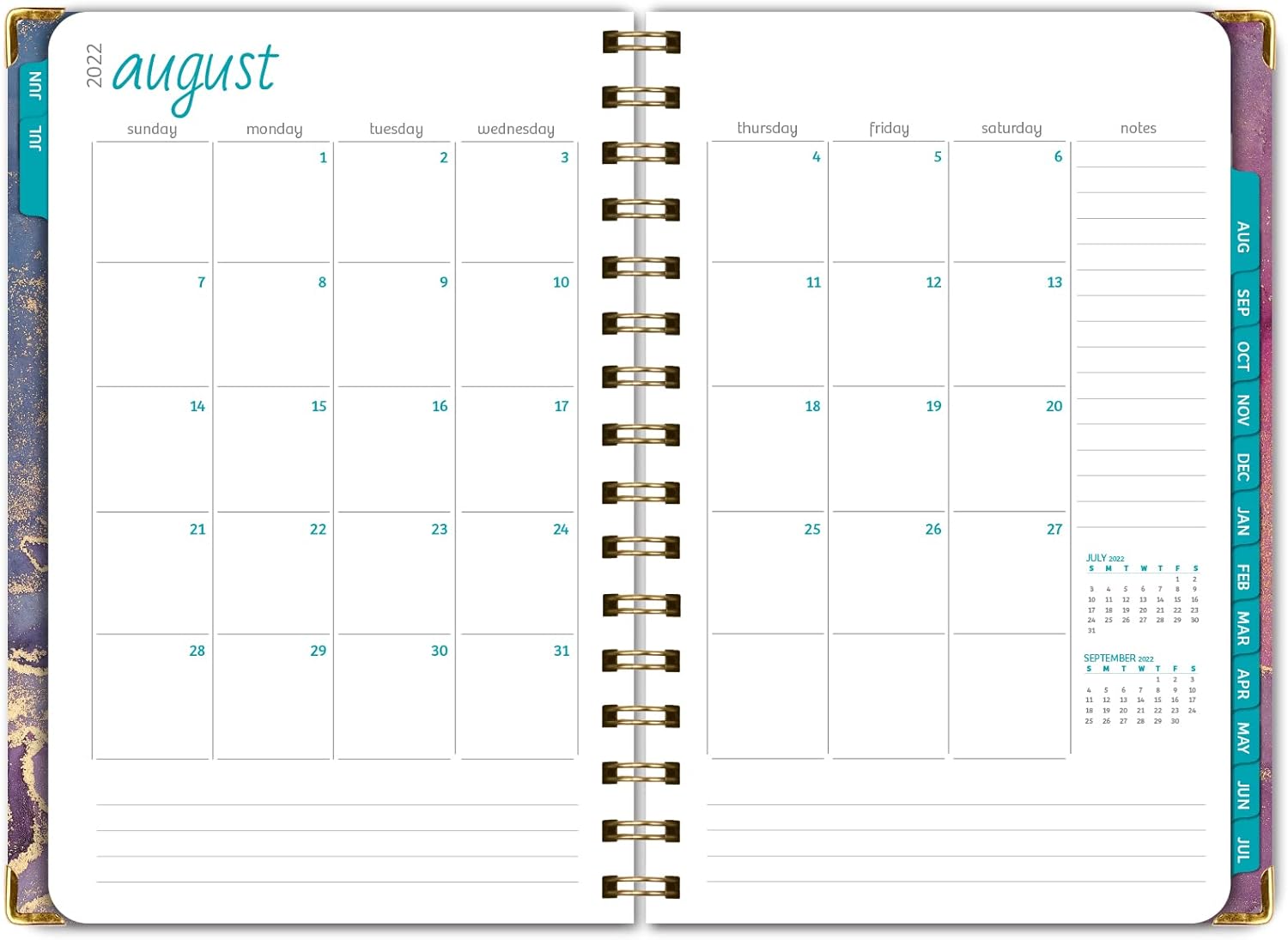 HARDCOVER Academic Year 2022-2023 Planner: (June 2022 Through July 2023) 5.5"x8" Daily Weekly Monthly Planner Yearly Agenda. Bookmark, Pocket Folder and Sticky Note Set (Pink Purple Marble) : Office Products