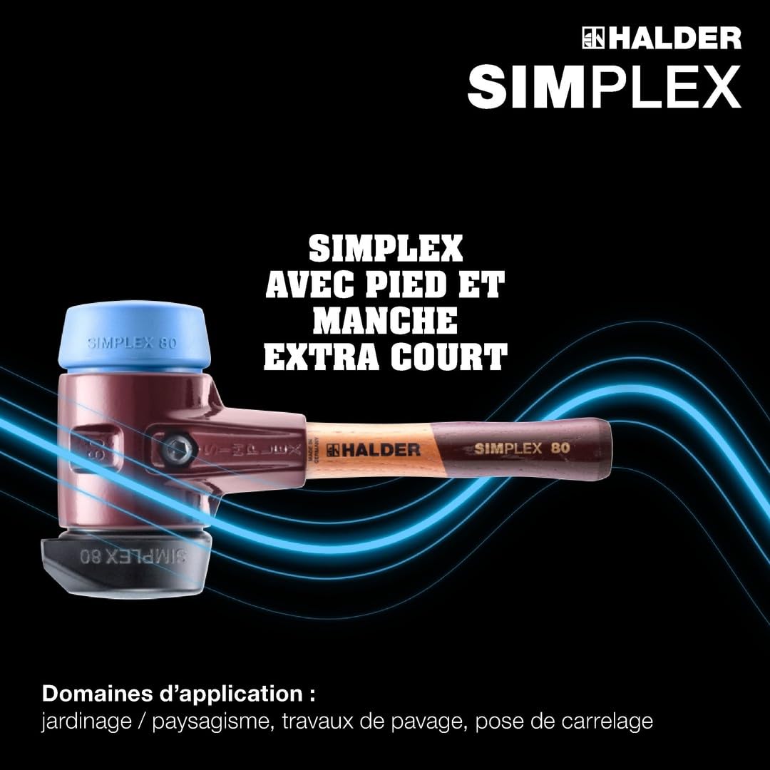 Maillet SIMPLEX, Caoutchouc chargé, avec pied/TPE souple ; avec boîtier en fonte malléable et manche en bois extra court de qualité | D=60 mm/Modèle de manche=extra court | 3012.262